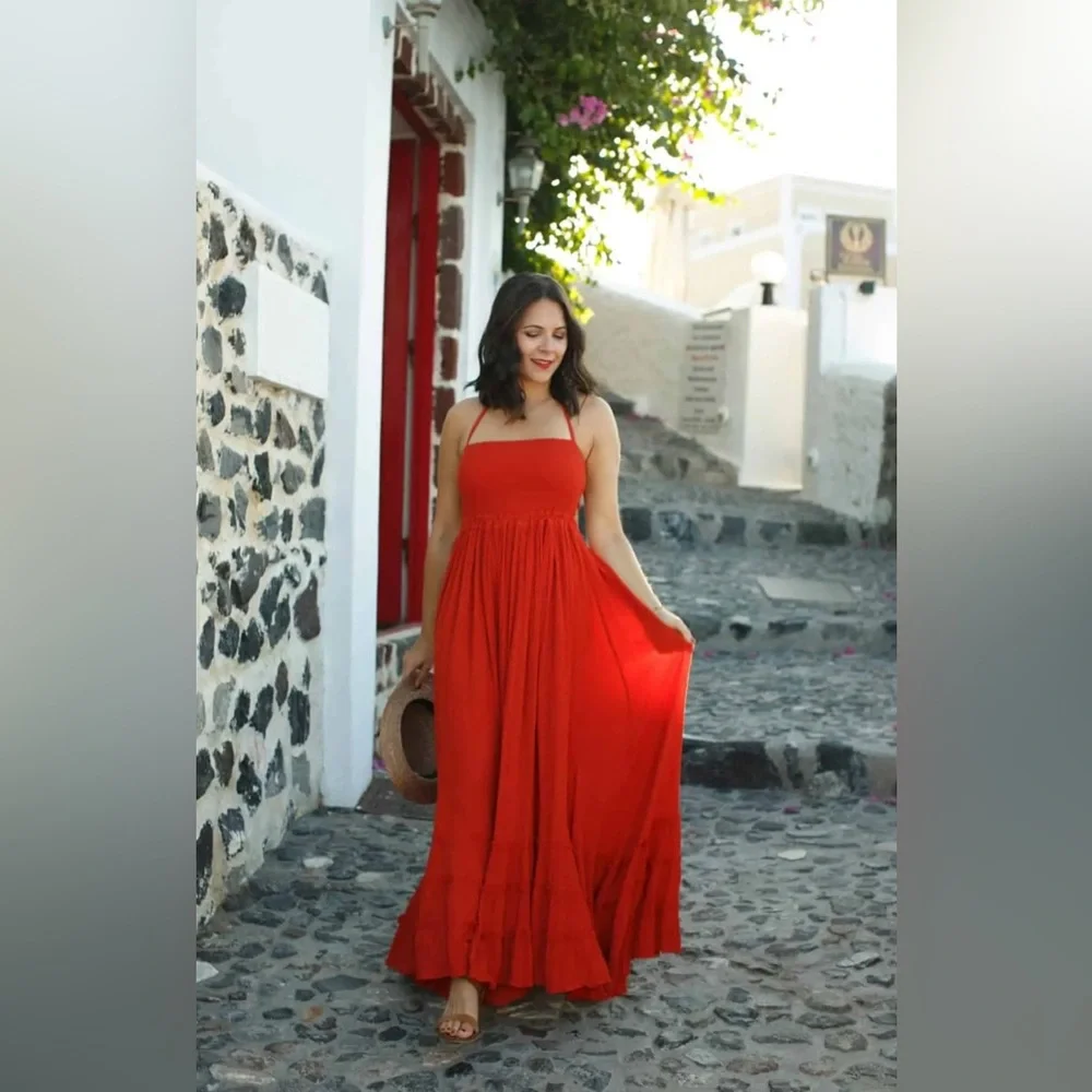 Free People Halter Orange Maxi Dress Women’s Size Small - Picture 4 of 6